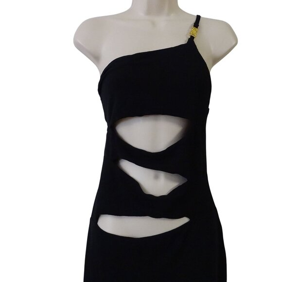 JGR STN Black Cut-Out One Shoulder Maxi Bodycon Sheath Dress Women Size 14 US 10 - Picture 2 of 12